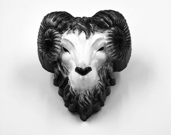 Ram Head Wall Art | Gothic Farmhouse |  Creepy Art | Gothic Art | Cement Ram Head | Baphomet Head | Goat Head