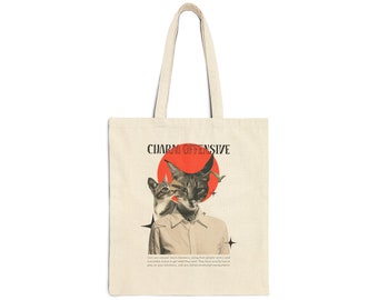 Retro Cat Aesthetic Design Cotton Canvas Tote Bag