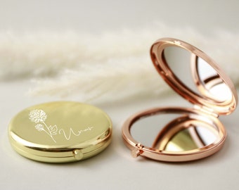 Miroir compact personnalisé, cadeaux pour demande de demoiselle d'honneur et anniversaire d'une meilleure amie, cadeau personnalisé pour femme, miroir de poche fleur de naissance pour elle