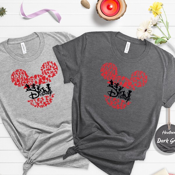 Unisex Disney Characters Love Heart T-Shirt,Casual Graphic Tee, Mickey and Friends Vacation Shirt, Family Trip Apparel, Gift for Disney Fans