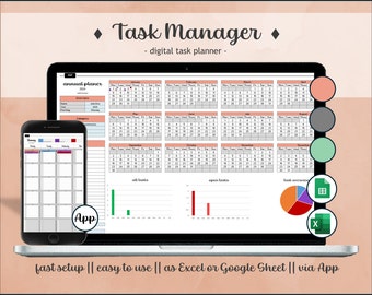 Aufgabenplaner, Jahresplaner, Kalender, Jahreskalender, To-Do Liste, Planer, Monatsplaner, Excel, Tabelle, digital, Google Sheets, App