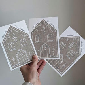 Handmade folded postcard, gingerbread house, christmas card, greeting card