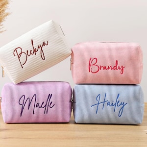 Neceser de maquillaje con nombre bordado personalizado, neceser de pana personalizado, regalos para damas de honor, neceser de viaje.