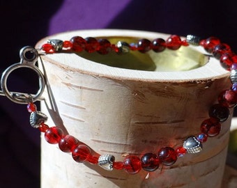 Garnet Bracelet with Silver Hearts