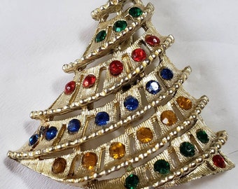Vintage Rhinestone Christmas Tree Brooch