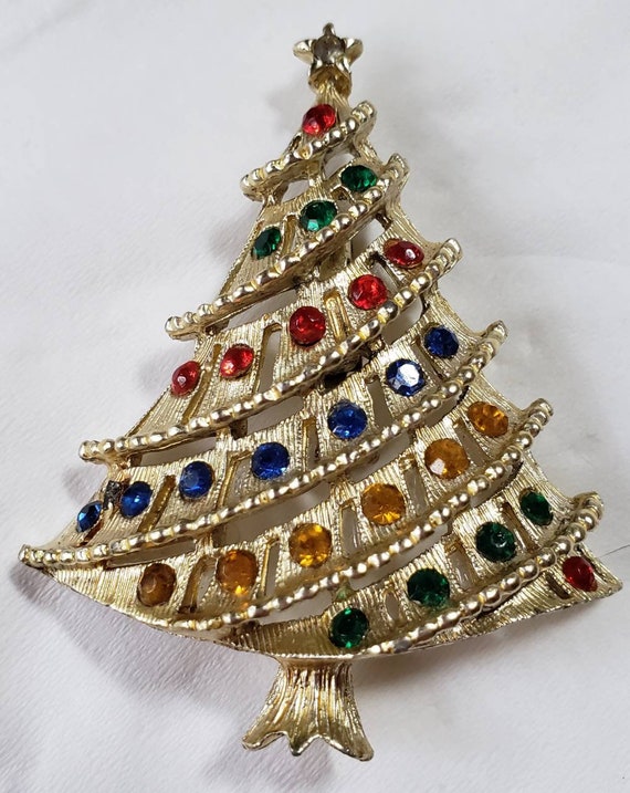 Vintage Rhinestone Christmas Tree Brooch - image 1