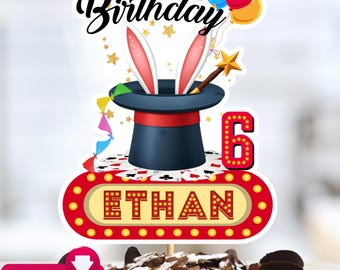 Personalisierter Magic Show Cake Topper, Zauberer Hut, Magie Show Geburtstag Cake Topper, Zauberer Zirkus Party Decor Printable
