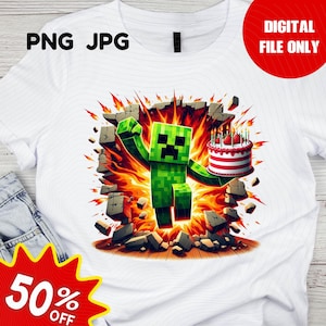 Minecrafter Birthday Shirt PNG, Creeper-inspired birthday shirt, minecraft-inspired birthday shirt, birthday shirt design, Birthday Design