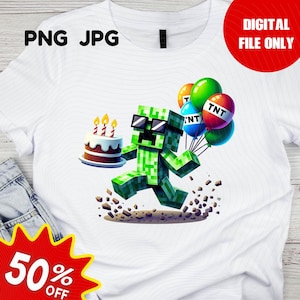 Minecrafter Birthday Shirt PNG, Creeper-inspired birthday shirt, minecraft-inspired birthday shirt, birthday shirt design, Birthday Design