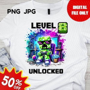 Minecrafter Birthday Shirt PNG, Creeper-inspired birthday shirt, minecraft-inspired birthday shirt, birthday shirt design, Birthday Design