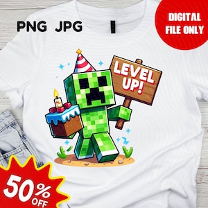 Minecrafter Birthday Shirt PNG, Creeper-inspired birthday shirt, minecraft-inspired birthday shirt, birthday shirt design, Birthday Design