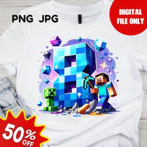 Minecrafter Birthday Shirt PNG, Creeper-inspired birthday shirt, minecraft-inspired birthday shirt, birthday shirt design, Birthday Design