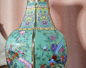 Exquisite Cloisonné-Inspired Ceramic Vase with Bird Motifs - Luxurious Home Decor Ornate Ceramic Vase with Vivid Aviary and Floral Designs