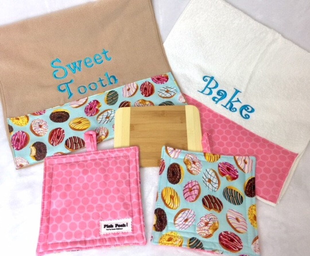 Donut Kitchen Gift Set Kitchen Towels Pot Holders Wood Etsy