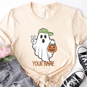 Custom Name Ghost Shirt, Personalized Boys Halloween Tee, Retro Halloween Gift, Toddler Name Shirt, Spooky Kids T-shirt, Personalized Name