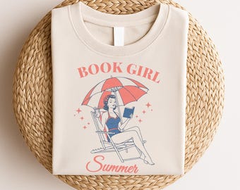 Book Girl Summer Shirt, Bookish Summer Tee, Vintage Reading Girl Gift, Book Lover Beach Vacation, Retro Bookworm Present, Reading Shirt