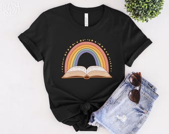 Retro Rainbow Book T-Shirt: Vintage Bookworm Reader Gift