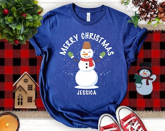 Personalisiertes Schneemann-Weihnachts-Hemd: Benutzerdefiniertes Feiertags-T-Shirt