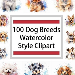 100 aquarelle chiens Clipart, chiens Clip Art, chien races Clipart, Illustrations d’animaux de compagnie, chiens Clipart animaux de compagnie, chien amoureux Clipart, PNG