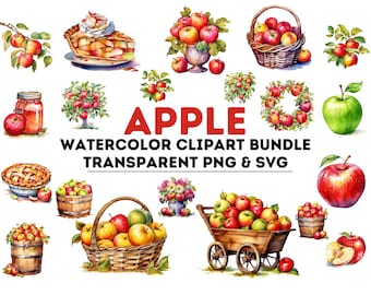 Watercolor Apples Clipart PNG & SVG Commercial Use Allowed  Watercolor Apple png Watercolor Apple svg Instant Download