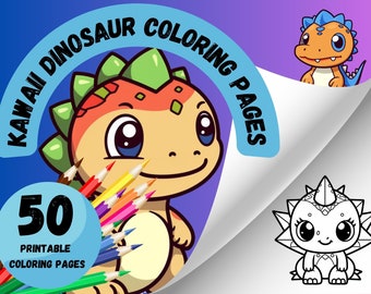 Kawaii Dinosaur Printable Coloring Pages For Kids Printable Coloring Book For Kids Coloring Book Dinosaur Coloring Book Instant Download
