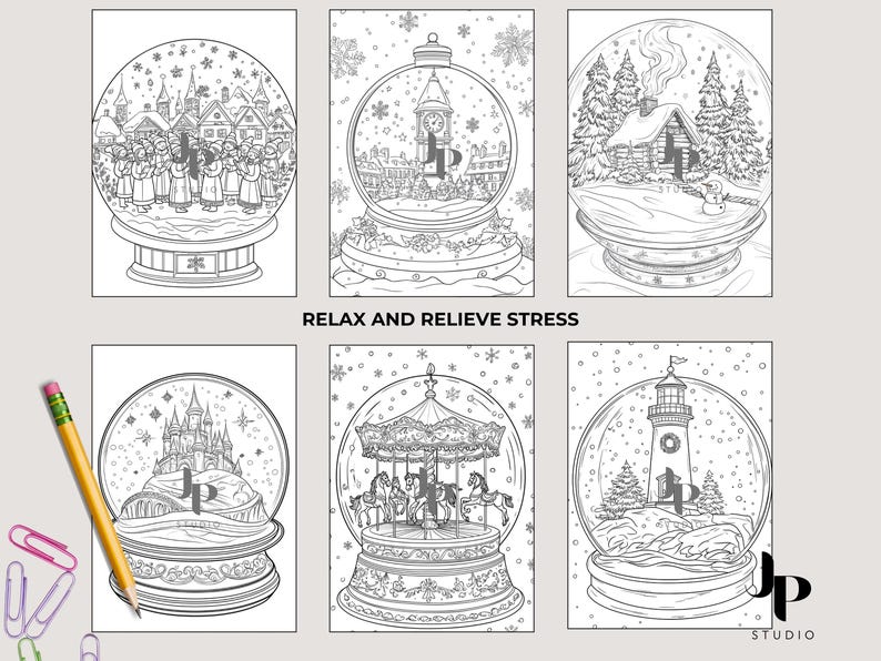 25 Magical Snow Globes Coloring Pages, Christmas Coloring Pages for