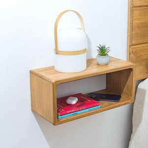 Floating nightstand, natural wood nightstand, pair of small nightstands, bedside shelf, wall shelves