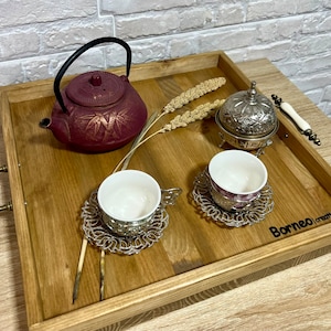 Wooden tea tray, breakfast tray, coffee tray, centerpiece, wooden tray with handles, serving tray 40x40