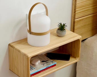 Floating wooden nightstand, wall-mounted nightstand, minimalist nightstand, solid wood floating nightstand