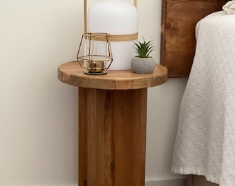 Wooden bedside table, wooden side table, small bedside table, round bedside table, wooden coffee table, circular bedside table