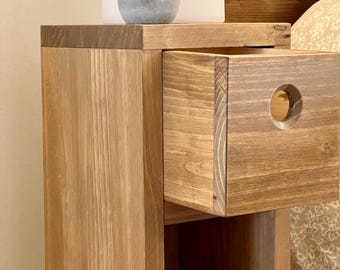 Narrow wooden nightstand with drawer and shelf, narrow nightstand, nightstand with drawer, nightstand with shelf,