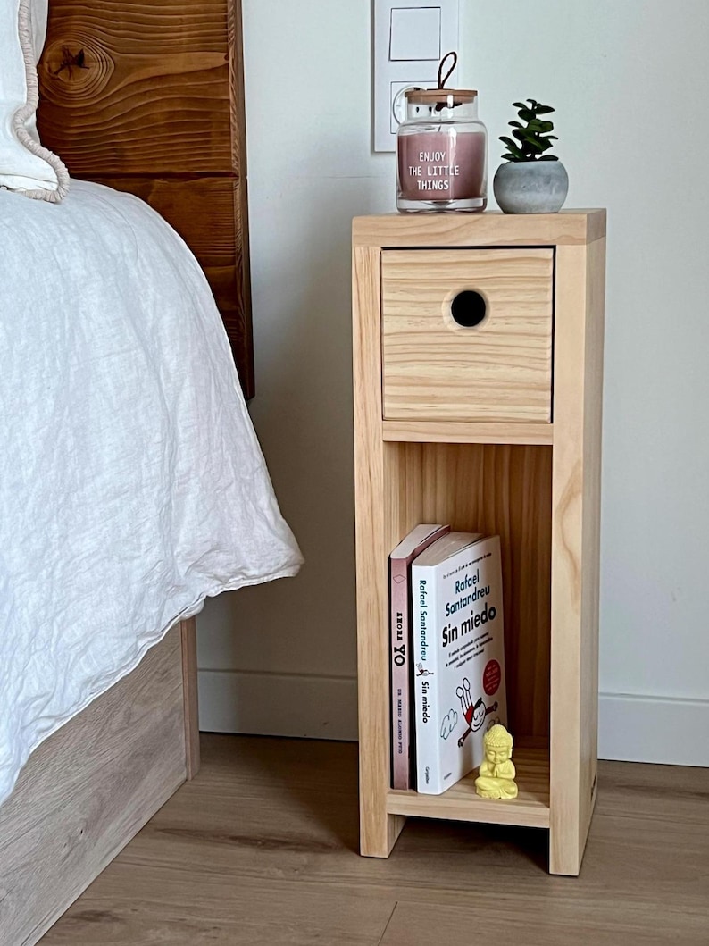 Narrow wooden bedside table with drawer and shelf, narrow bedside table, bedside table with drawer, bedside table with shelf image 1