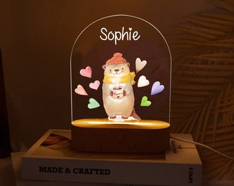 Personalised night light baby gift with base, cute animals night lamp, custom name nursery decor night light, baby birth, baby shower gift