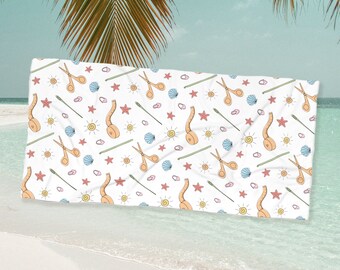 Beach Towel, Pool Towel, Gift for Her, Adult Towel, Outdoor, Crochet Gift, Vacation Gift, Cute Towel, Summer Gift, Summer Illustrations