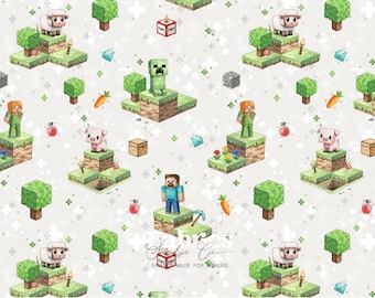 Cubes & Adventure Universe Fabric — Fantasy Pixel World for Children, Unisex Children's Fabric