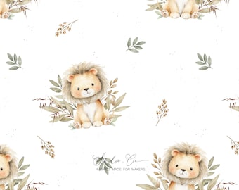Watercolor savannah baby lion fabric, soft jungle pattern, children's fabric, creative cotton, baby sewing, nursery decor