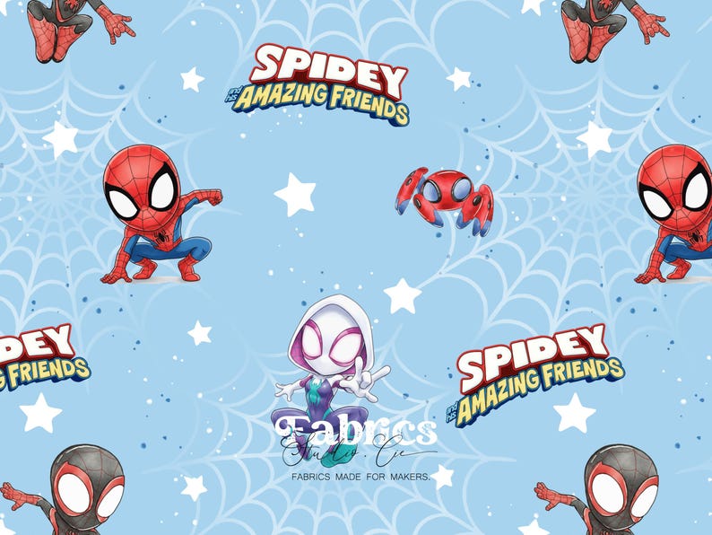 Children's Spider Fabric With Superhero Spider Pattern on White ...