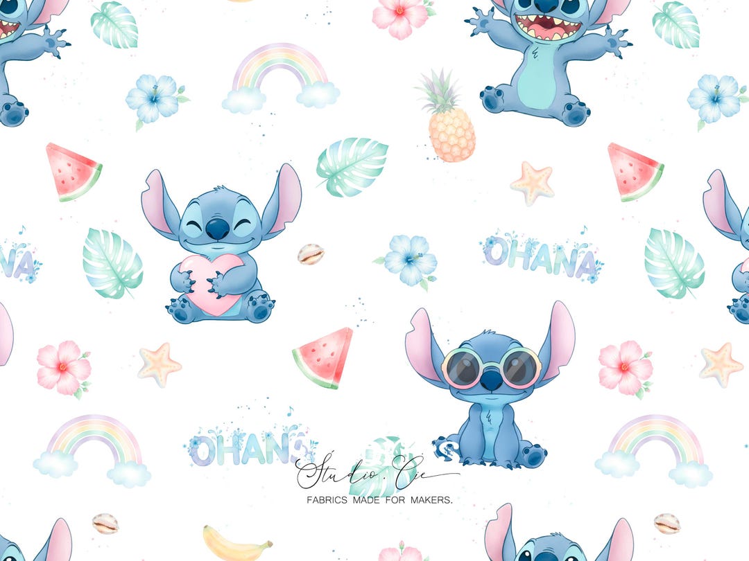 Children's Fabric, Alien Blue Kawaii Rainbow Tropical Fruit Cotton ...