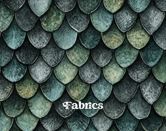 Printed fabric by the meter, Dragon Scales design. 10 materials to choose from: Cotton, satin, jersey, French terry.
