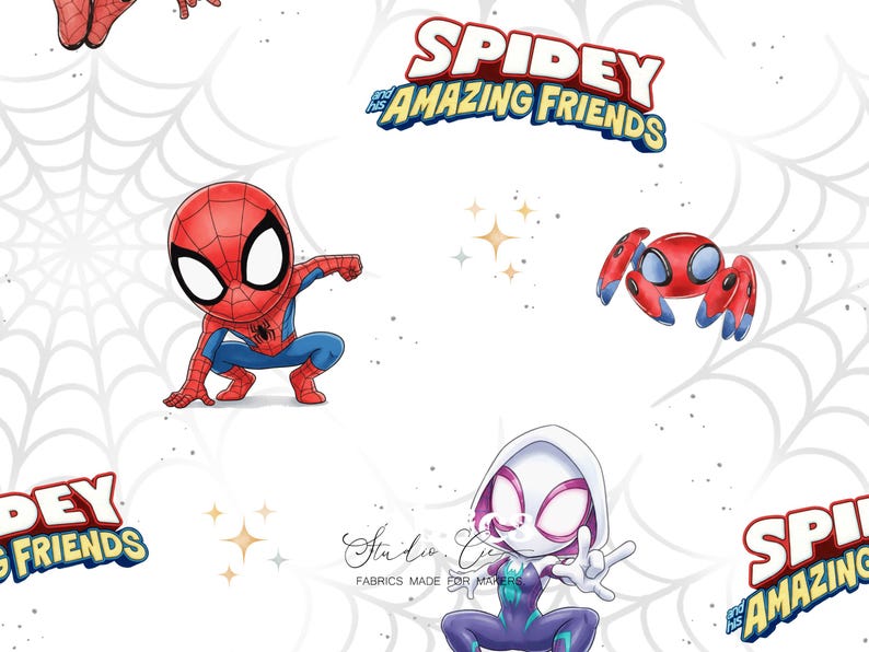 Children's Spider Fabric With Superhero Spider Pattern on White ...