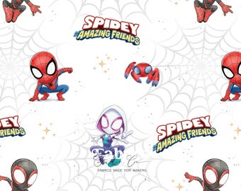 Children's Spider Fabric with Superhero Spider Pattern on White Background – Boys' Clothing