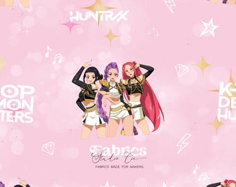 K-pop fabric, pink background, mauve PU, idols motif – girls' clothing, music universe