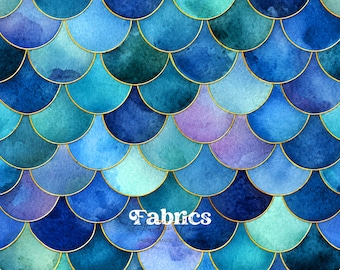 Printed fabric by the meter, Mermaid Scales design. 10 materials to choose from: Cotton, satin, jersey, French terry.