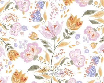 Watercolor pink floral fabric – delicate floral pattern for baby's room, romantic printed cotton, nursery fabric