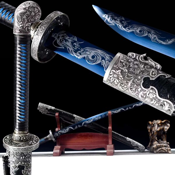 Storm dragon Roasted Blue Blade Katana,Handmade samurai swords,collectibles,samurai swords,sharp swords,ninja swords,Training Katana,gift.
