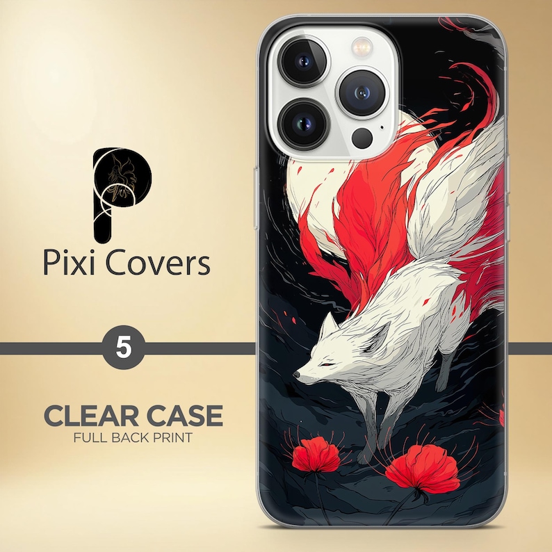 Funda para teléfono con diseño de zorro Kitsune japonés, cubierta de gel TPU suave, acabado mate (iPhone, Samsung, Pixel) 5