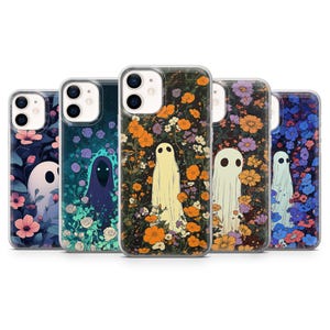 Cute Ghost Phone Case Wildflower Cover for iPhone 16Pro, 15, 14, 13, 12, Samsung S25Ultra, S24Fe, S23, S21, A55, A54, A15, A35 Pixel 9, 8a