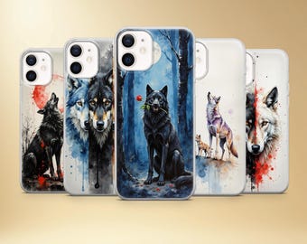 Wolf aquarel telefoonhoesje, iPhone Samsung Pixel Cover, artistieke illustratie