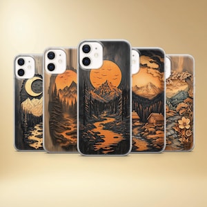 Custodia per telefono con montagna e alberi, paesaggio forestale, cover per iPhone 17 Pro Max, 16e, 15, 14, 12 e Samsung S25 Ultra, S24, A56, Pixel 10 XL, 9a