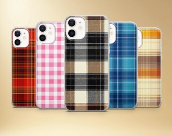 Geruit Tartan-telefoonhoesje, zachte TPU-gelcover voor iPhone, Samsung, Pixel